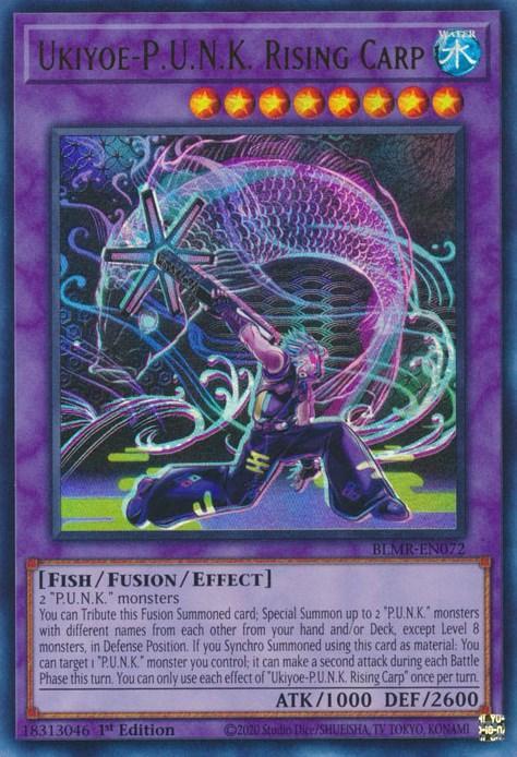 1st Edition, Battles of Legend: Monstrous Revenge, Fish, Fusion/Effect Monster, Ultra Rare, Water Ukiyoe-P.U.N.K. Rising Carp [BLMR-EN072] Ultra Rare - Trading Card World