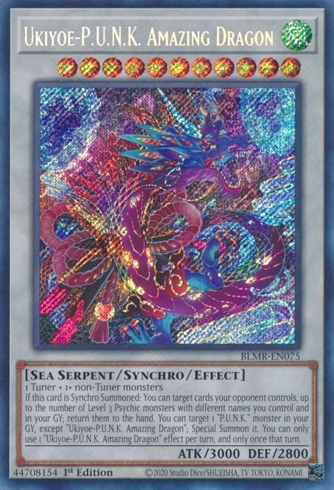 1st Edition, Battles of Legend: Monstrous Revenge, Sea Serpent, Secret Rare, Synchro/Effect Monster, Wind Ukiyoe-P.U.N.K. Amazing Dragon [BLMR-EN075] Secret Rare - Trading Card World
