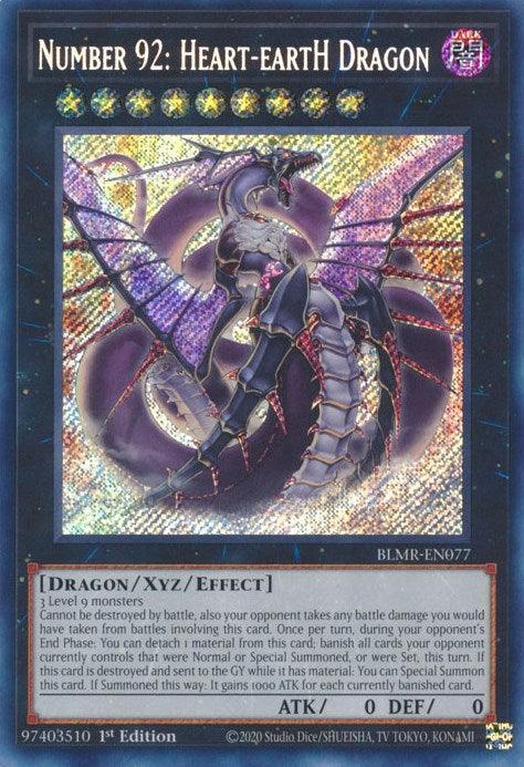 1st Edition, Battles of Legend: Monstrous Revenge, Dark, Dragon, Secret Rare, Xyz/Effect Monster Number 92: Heart-eartH Dragon [BLMR-EN077] Secret Rare - Trading Card World