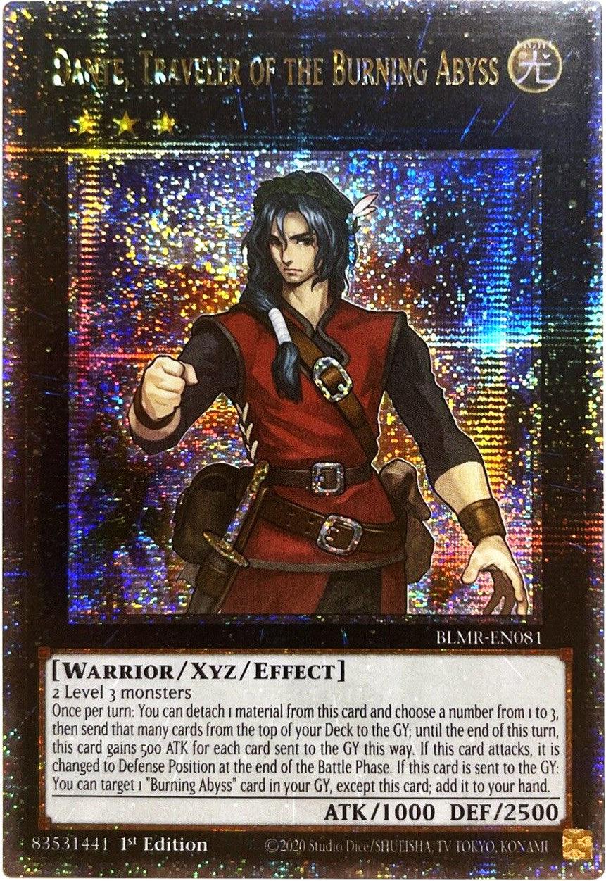 1st Edition, Battles of Legend: Monstrous Revenge, Light, Quarter Century Secret Rare, Warrior, Xyz/Effect Monster Dante, Traveler of the Burning Abyss [BLMR-EN081] Quarter Century Secret Rare - Trading Card World