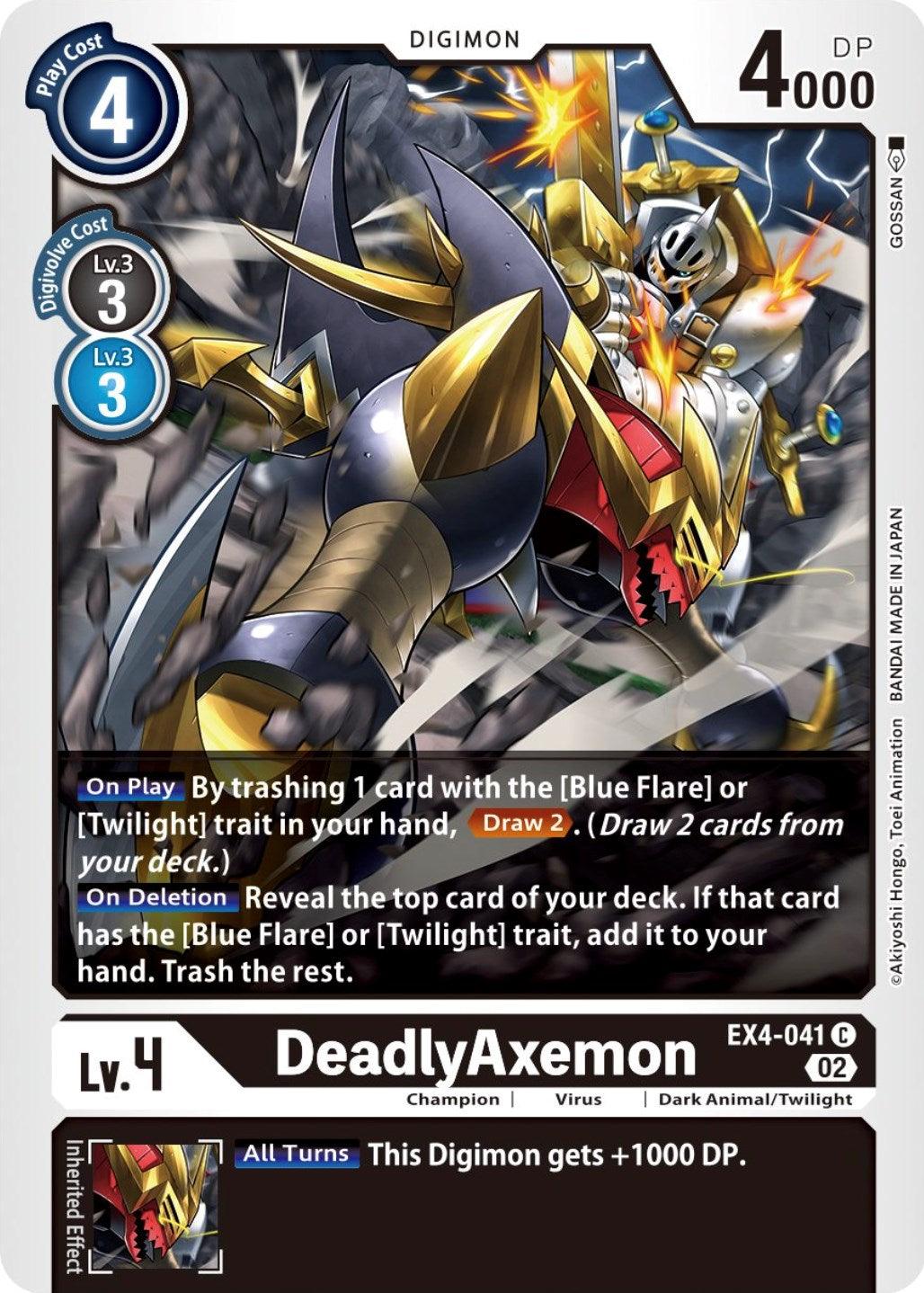 Alternative Being Booster, Black, Champion, Common, Dark Animal/Twilight, Digimon, EX4-041, Virus DeadlyAxemon [EX4-041] [Alternative Being Booster] - Trading Card World