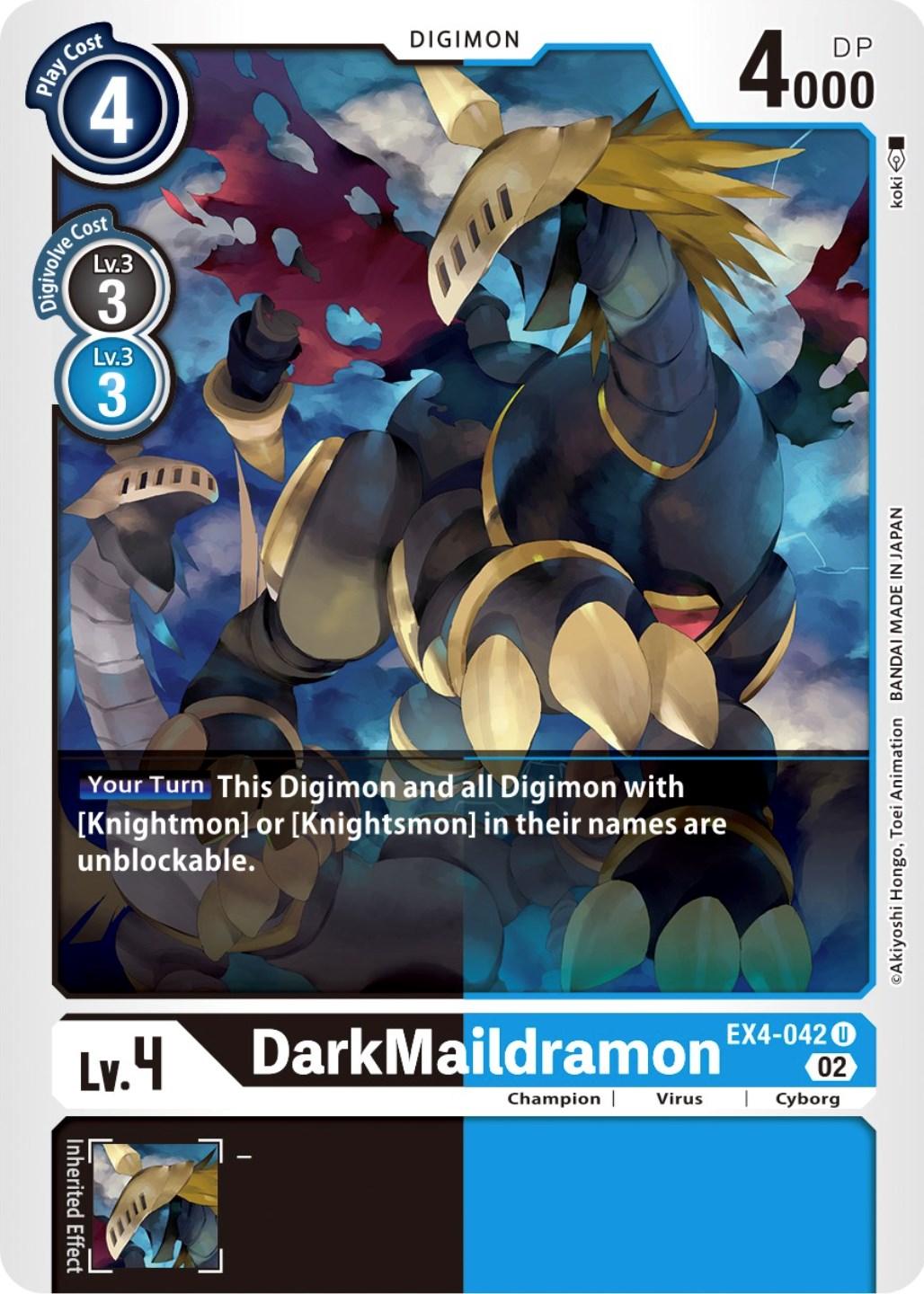 Alternative Being Booster, Blue;Black, Champion, Cyborg, Digimon, EX4-042, Uncommon, Virus DarkMaildramon [EX4-042] [Alternative Being Booster] - Trading Card World