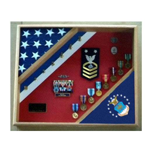 Air Force Retirement Gift, USAF Flag Shadow Box, USAF display - Oak.