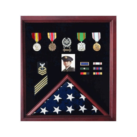 Flag Display Case Combination For Medals and Photos - Fit 3' x 5' or 5' x 8' or 5' x 9.5' Flag.
