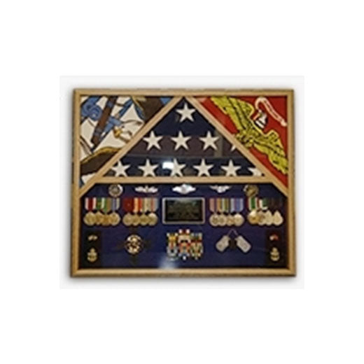 3 Flags Military Shadow Box, flag case for 3 flags - Fit 5" x 9.5" Casket Flag.