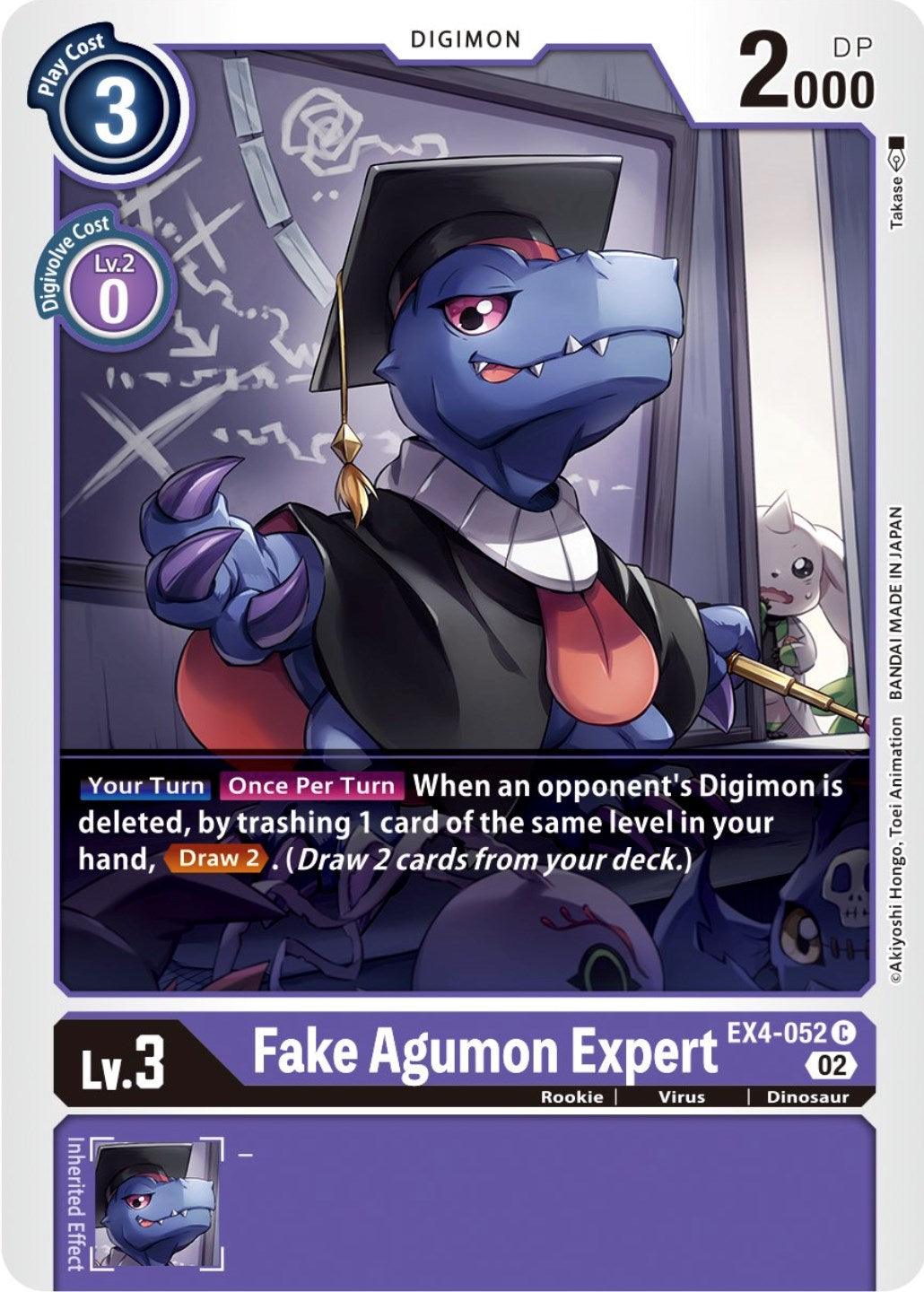 Alternative Being Booster, Common, Digimon, Dinosaur, EX4-052, Purple, Rookie, Virus Fake Agumon Expert [EX4-052] [Alternative Being Booster] - Trading Card World