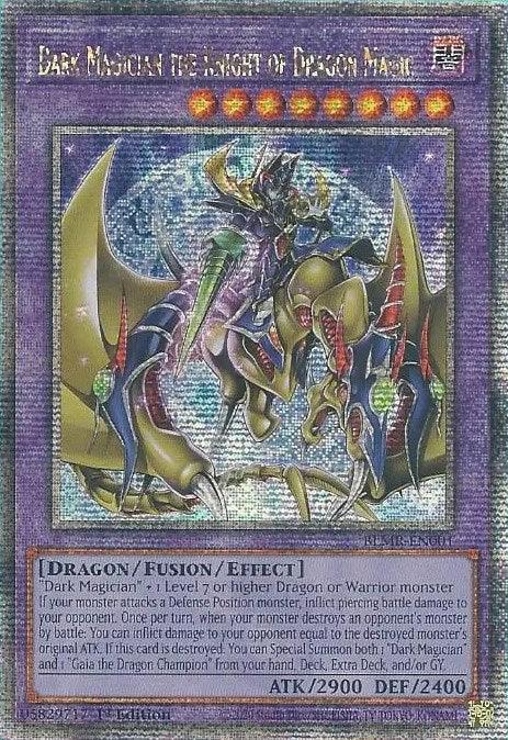 1st Edition, Battles of Legend: Monstrous Revenge, Dark, Dragon, Fusion/Effect Monster, Quarter Century Secret Rare Dark Magician the Knight of Dragon Magic [BLMR-EN001] Quarter Century Secret Rare - Trading Card World