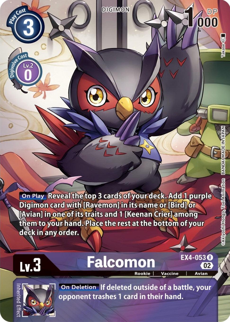 Alternative Being Booster, Avian, Digimon, EX4-053, Purple, Rare, Rookie, Vaccine Falcomon [EX4-053] (Alternate Art) [Alternative Being Booster] - Trading Card World