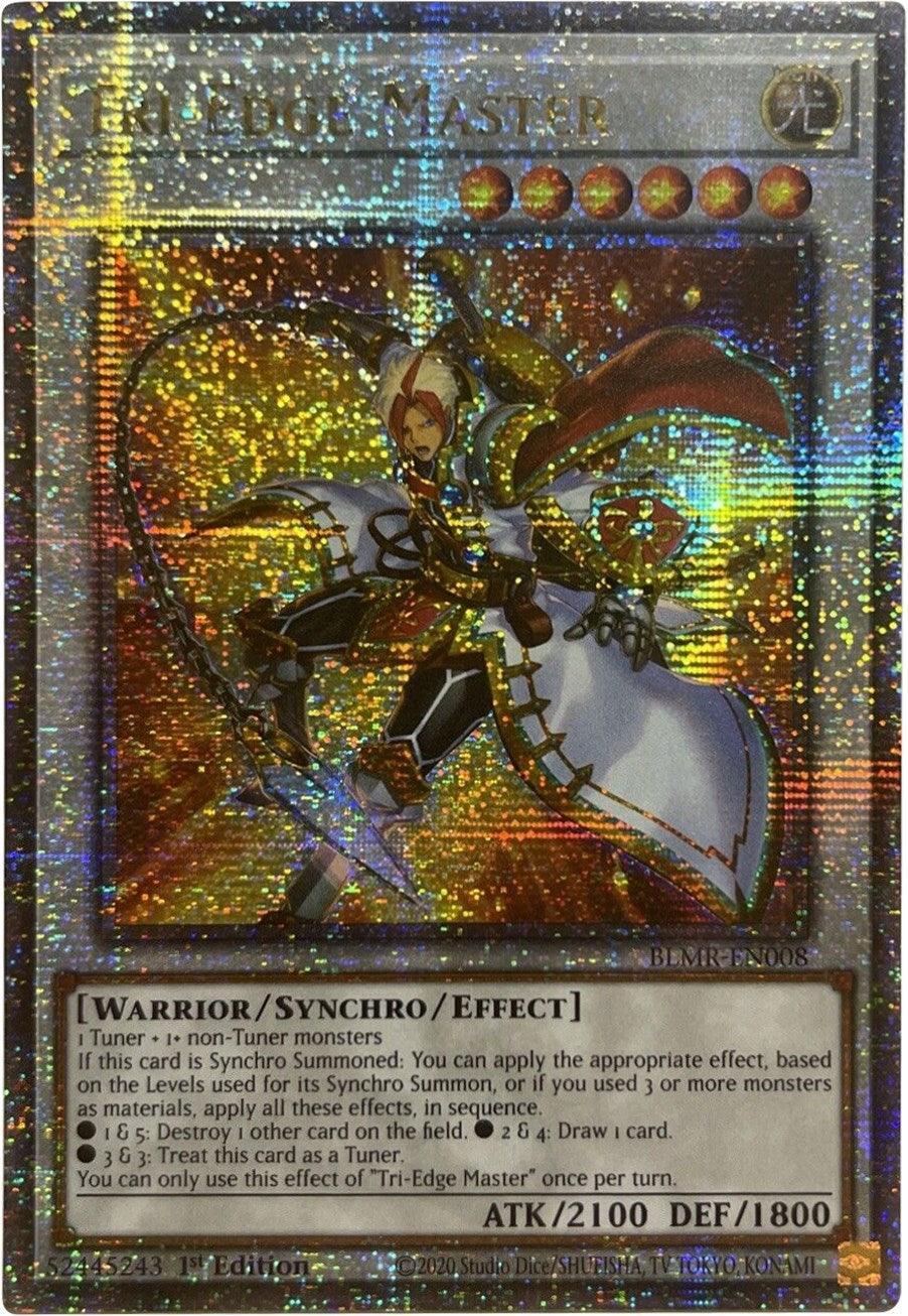 1st Edition, Battles of Legend: Monstrous Revenge, Light, Quarter Century Secret Rare, Synchro/Effect Monster, Warrior Tri-Edge Master [BLMR-EN008] Quarter Century Secret Rare - Trading Card World