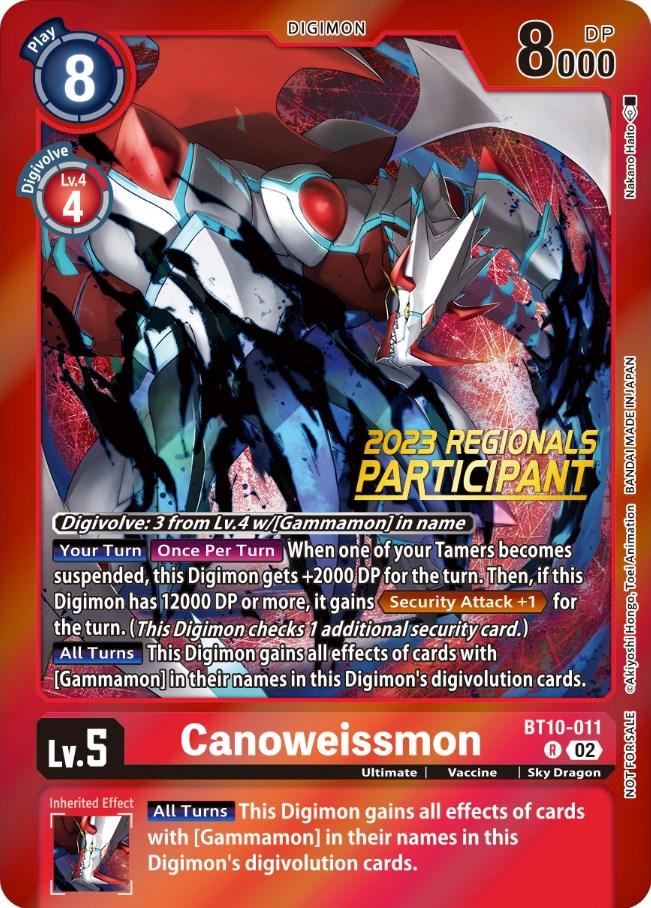 BT10-011, Digimon, Promo, Red, Sky Dragon, Ultimate, Vaccine, Xros Encounter Promos Canoweissmon [BT10-011] (2023 Regionals Participant) [Xros Encounter Promos] - Trading Card World