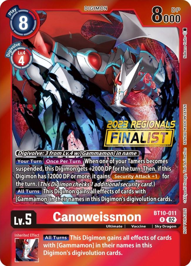BT10-011, Digimon, Promo, Red, Sky Dragon, Ultimate, Vaccine, Xros Encounter Promos Canoweissmon [BT10-011] (2023 Regionals Finalist) [Xros Encounter Promos] - Trading Card World