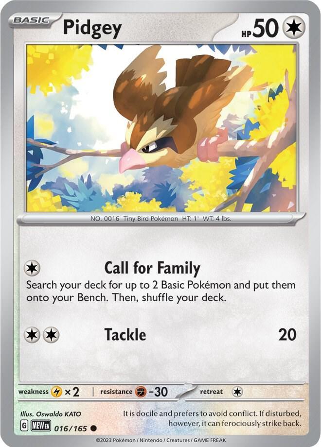 016, Colorless, Common, Fighting [-30], Lightning [x2], Normal, Reverse Holofoil, Scarlet & Violet: 151 Pidgey (016/165) [Scarlet & Violet: 151] - Trading Card World