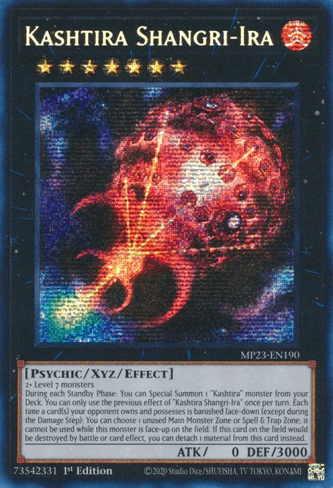 1st Edition, Dueling Heroes Collectors Tin - Mega Pack (25th Anniversary Edition), Fire, Prismatic Secret Rare, Psychic, Xyz/Effect Monster Kashtira Shangri-Ira [MP23-EN190] Prismatic Secret Rare - Trading Card World
