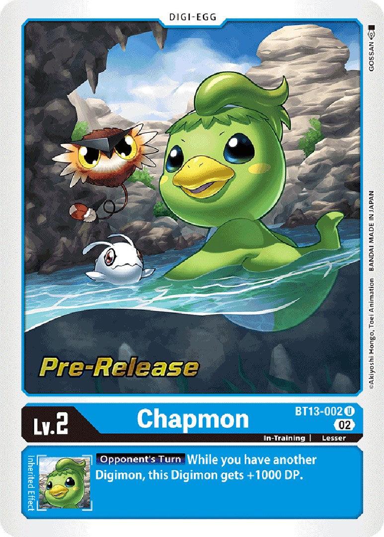 Blue, BT13-002, Digi-Egg, In-Training, Lesser, Uncommon, Versus Royal Knights Booster Pre-Release Cards Chapmon [BT13-002] [Versus Royal Knights Booster Pre-Release Cards] - Trading Card World