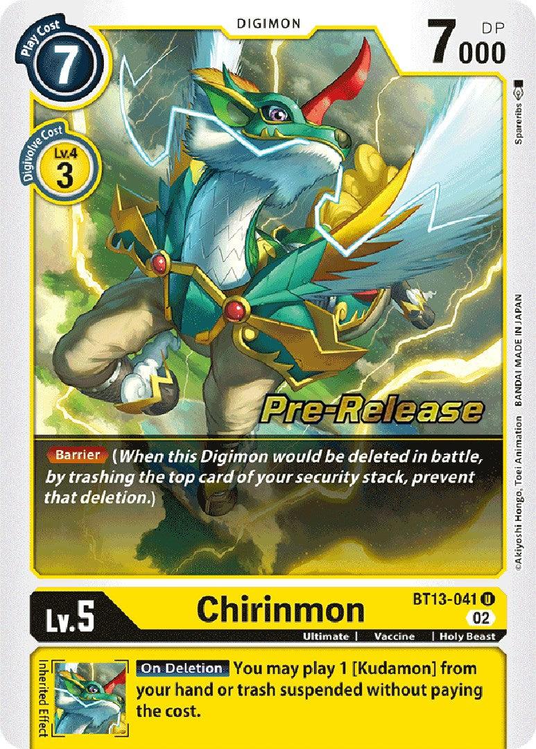 BT13-041, Digimon, Holy Beast, Ultimate, Uncommon, Vaccine, Versus Royal Knights Booster Pre-Release Cards, Yellow Chirinmon [BT13-041] [Versus Royal Knights Booster Pre-Release Cards] - Trading Card World