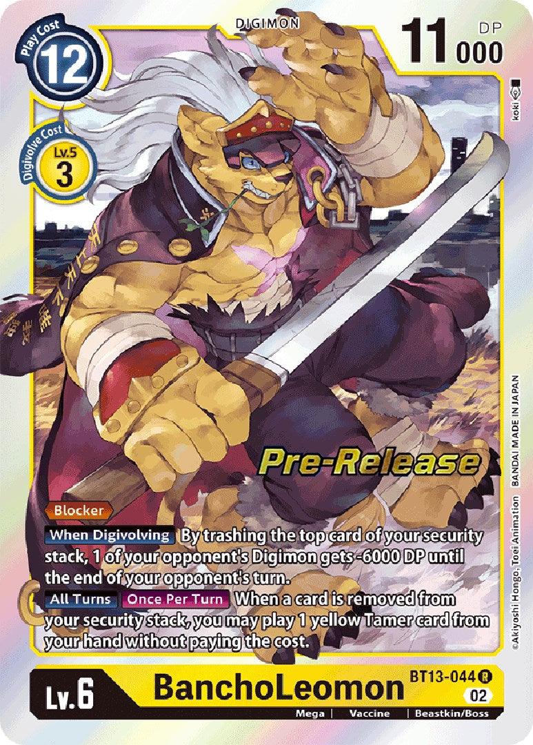 Beastkin/Boss, BT13-044, Digimon, Mega, Rare, Vaccine, Versus Royal Knights Booster Pre-Release Cards, Yellow BanchoLeomon [BT13-044] [Versus Royal Knights Booster Pre-Release Cards] - Trading Card World