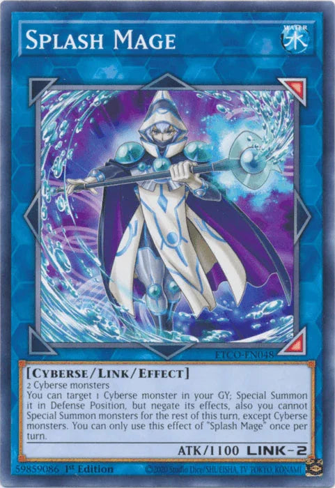 1st Edition, Common, Cyberse, Eternity Code, Link/Effect Monster, Water Splash Mage [ETCO-EN048] Common - Trading Card World