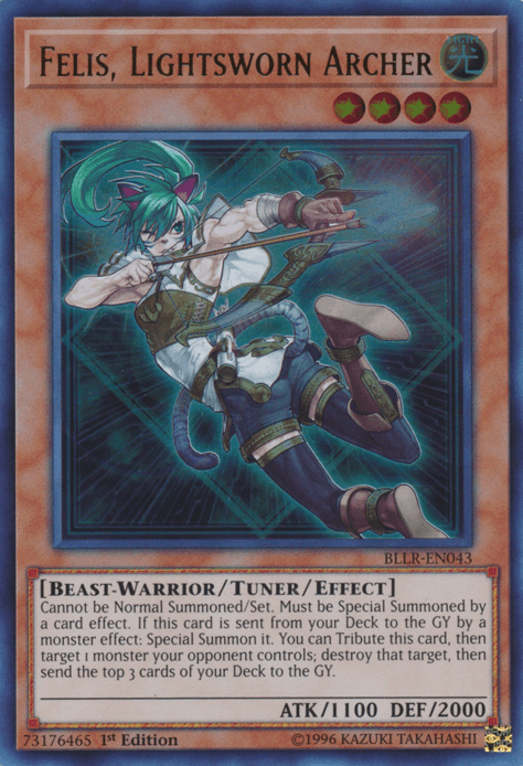 1st Edition, Battles of Legend: Light's Revenge, Beast-Warrior, Light, Tuner/Effect Monster, Ultra Rare Felis, Lightsworn Archer [BLLR-EN043] Ultra Rare - Trading Card World
