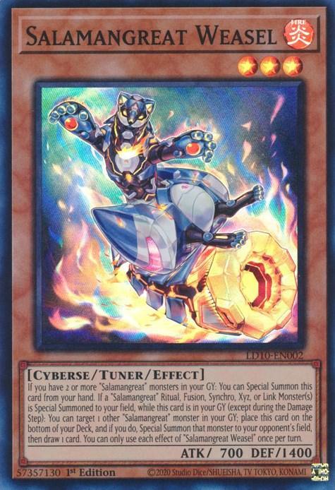 1st Edition, Cyberse, Fire, Legendary Duelists: Soulburning Volcano, Super Rare, Tuner/Effect Monster Salamangreat Weasel [LD10-EN002] Super Rare - Trading Card World