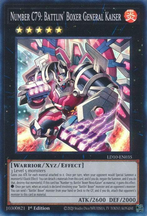 1st Edition, Fire, Legendary Duelists: Soulburning Volcano, Super Rare, Warrior, Xyz/Effect Monster Number C79: Battlin' Boxer General Kaiser [LD10-EN035] Super Rare - Trading Card World