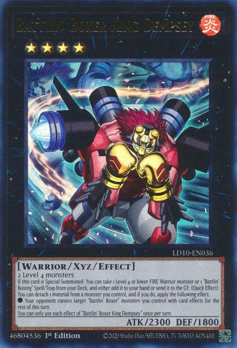 1st Edition, Fire, Legendary Duelists: Soulburning Volcano, Ultra Rare, Warrior, Xyz/Effect Monster Battlin' Boxer King Dempsey [LD10-EN036] Ultra Rare - Trading Card World