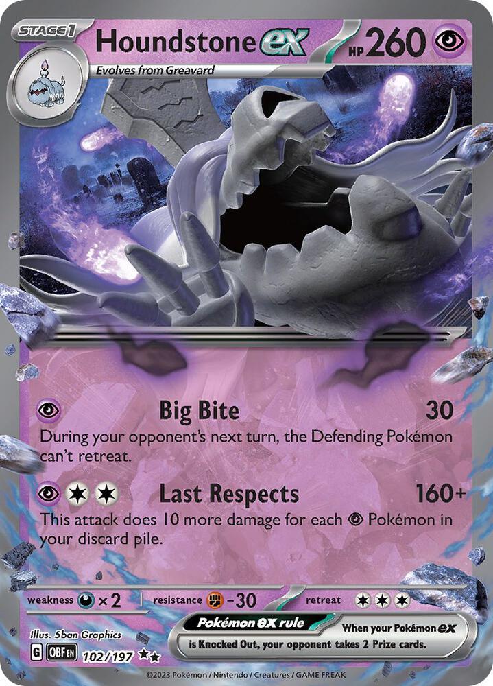 Scarlet & Violet: Obsidian Flames Houndstone ex (102/197) [Scarlet & Violet: Obsidian Flames] - Trading Card World