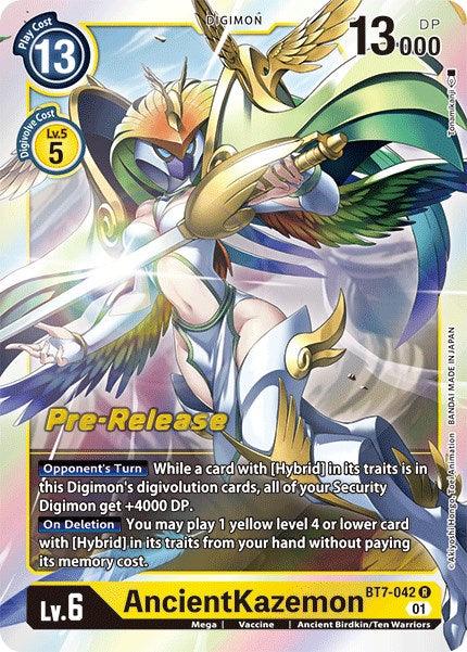 Ancient Birdkin/Ten Warriors, BT7-042, Digimon, Mega, Next Adventure Pre-Release Cards, Rare, Vaccine, Yellow AncientKazemon [BT7-042] [Next Adventure Pre-Release Cards] - Trading Card World