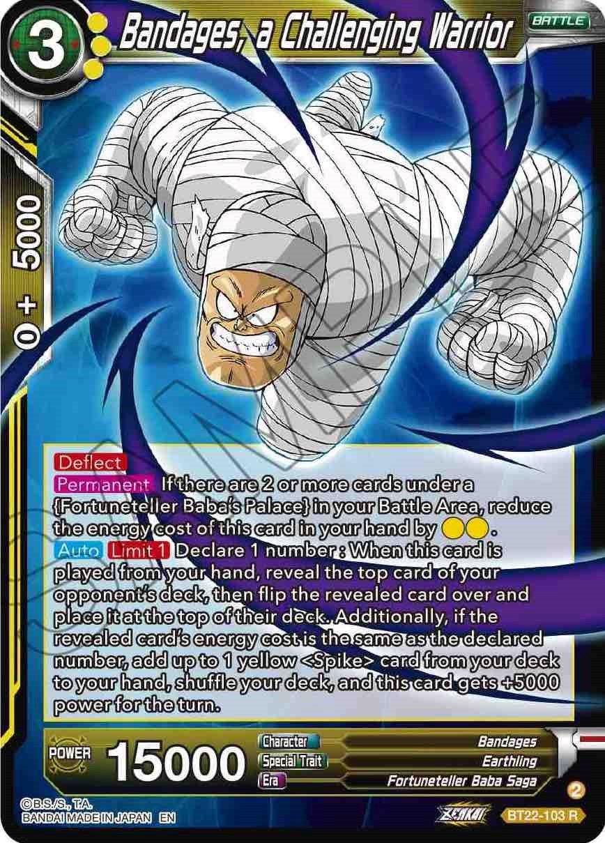 Bandages, Battle, BT22-103, Critical Blow, Earthling, Fortuneteller Baba Saga, Normal, Parallel Foil, Rare, Yellow Bandages, a Challenging Warrior (BT22-103) [Critical Blow] - Trading Card World
