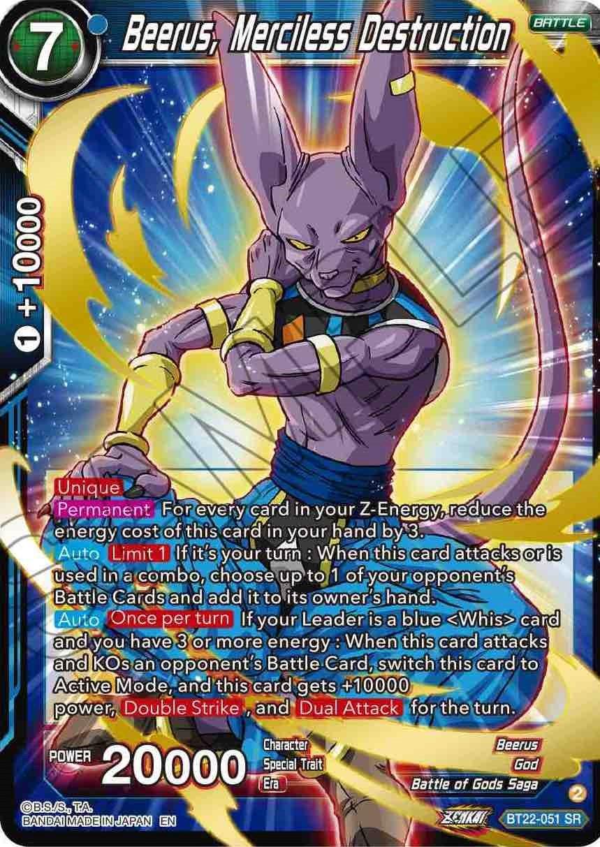 Battle, Battle of Gods Saga, Beerus, Blue, BT22-051, Critical Blow, God, Parallel Foil, Super Rare Beerus, Merciless Destruction (BT22-051) [Critical Blow] - Trading Card World