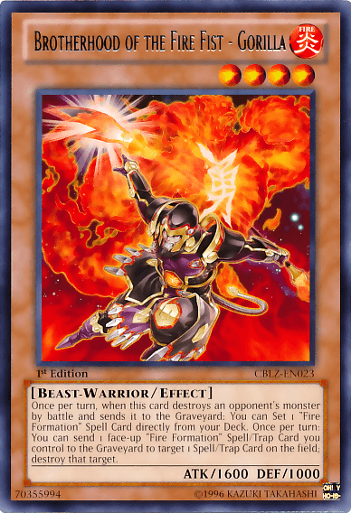 1st Edition, Beast-Warrior, Cosmo Blazer, Effect Monster, Fire, Rare, Unlimited Brotherhood of the Fire Fist - Gorilla [CBLZ-EN023] Rare - Trading Card World