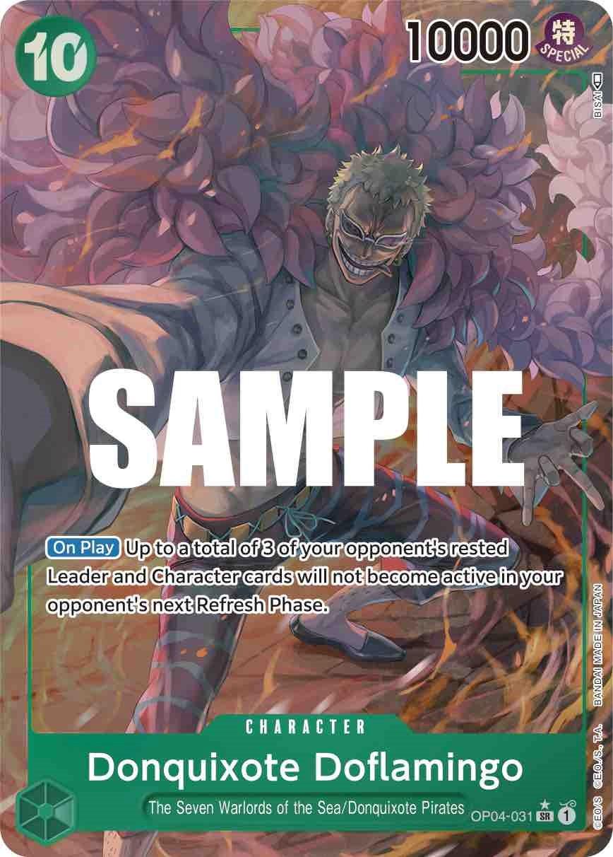 Character, Donquixote Pirates, Kingdoms of Intrigue, Super Rare, The Seven Warlords of the Sea Donquixote Doflamingo (Alternate Art) [Kingdoms of Intrigue] - Trading Card World