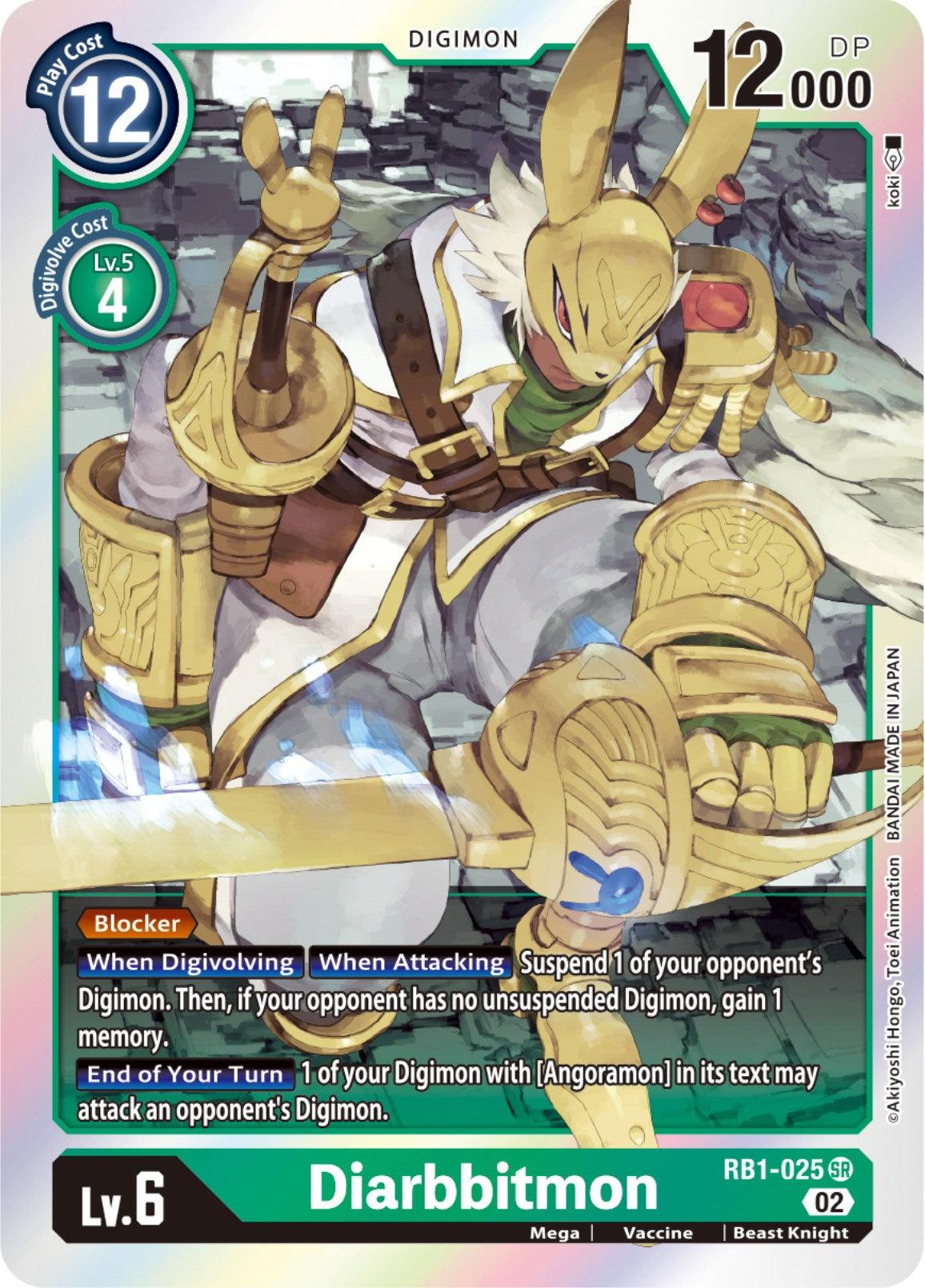 Beast Knight, Digimon, Green, Mega, RB1-025, Resurgence Booster, Super Rare, Vaccine Diarbbitmon [RB1-025] [Resurgence Booster] - Trading Card World