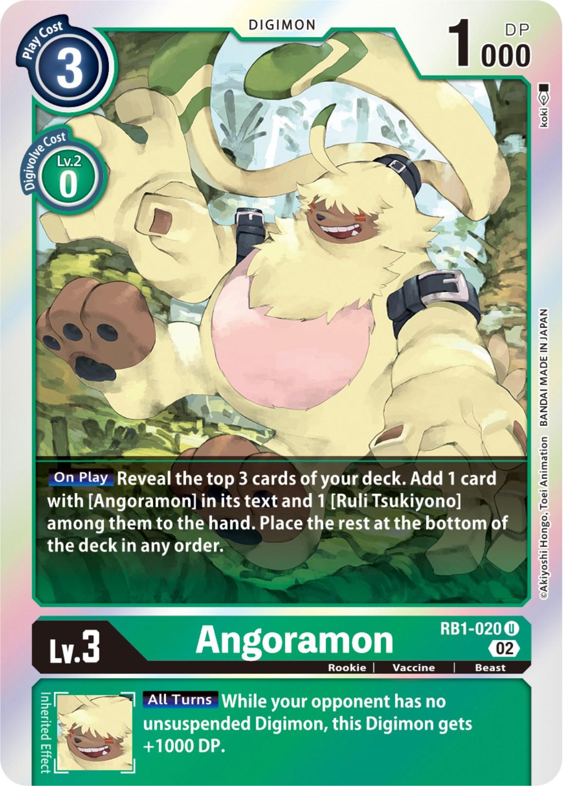 Beast, Digimon, Green, RB1-020, Resurgence Booster, Rookie, Uncommon, Vaccine Angoramon [RB1-020] [Resurgence Booster] - Trading Card World