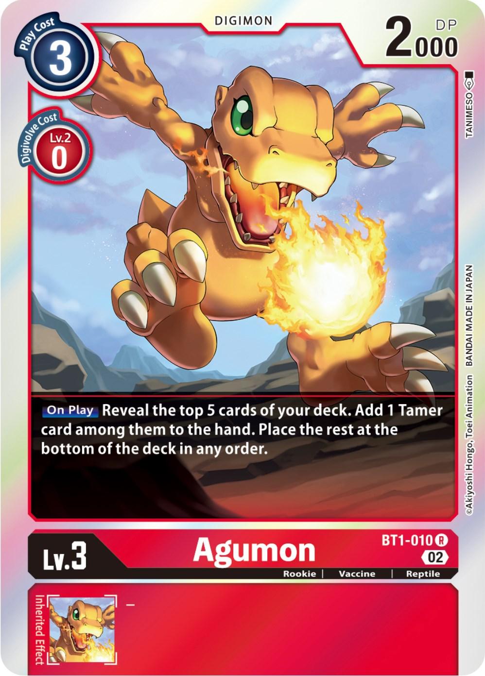 BT1-010, Digimon, Rare, Red, Reptile, Resurgence Booster, Rookie, Vaccine Agumon [BT1-010] [Resurgence Booster] - Trading Card World