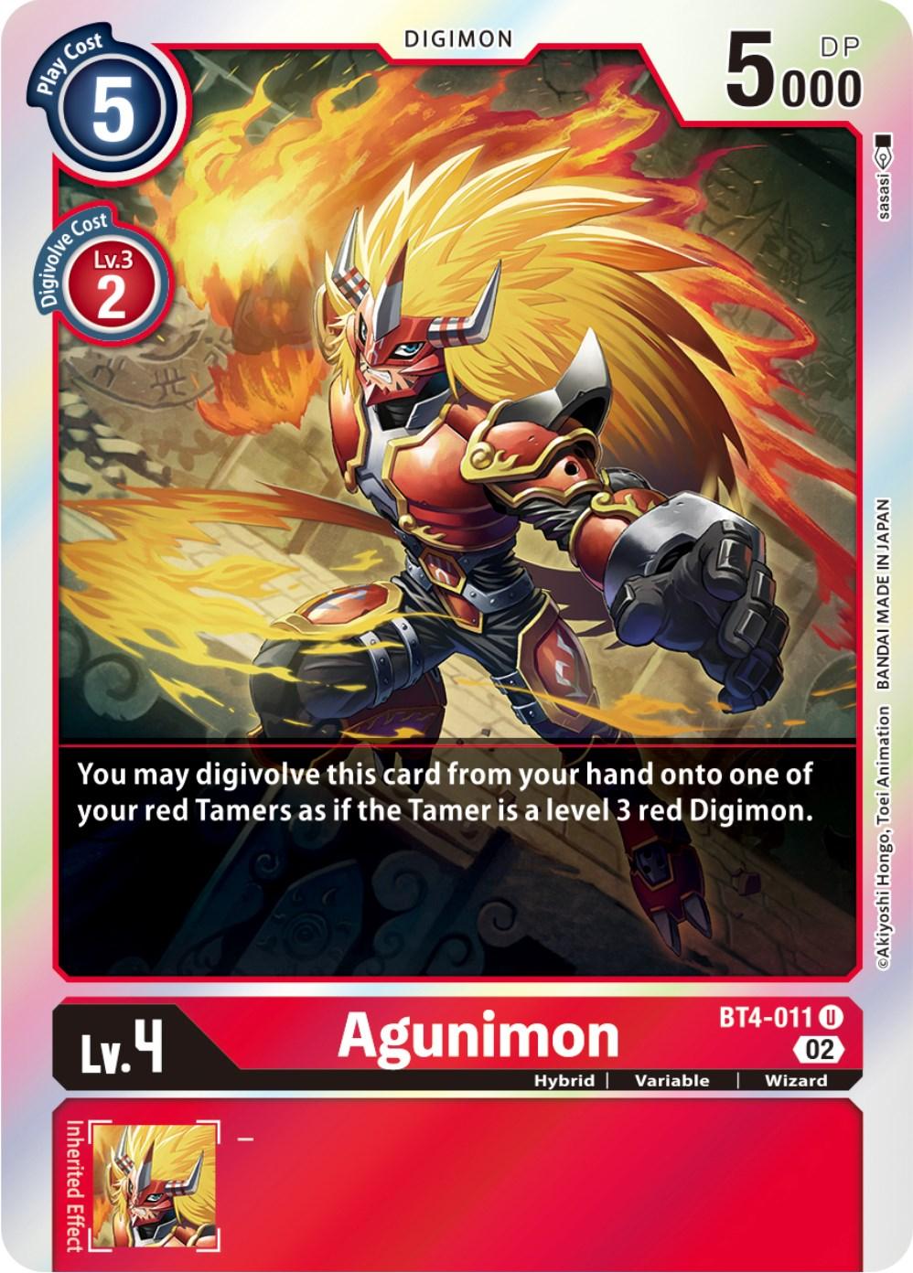 BT4-011, Digimon, Hybrid, Red, Resurgence Booster, Uncommon, Variable, Wizard Agunimon [BT4-011] [Resurgence Booster] - Trading Card World