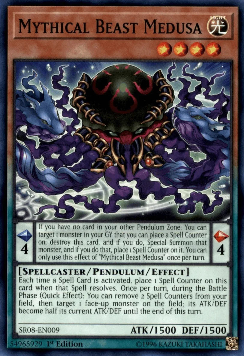1st Edition, Common, Light, Pendulum/Effect Monster, Spellcaster, Structure Deck: Order of the Spellcasters Mythical Beast Medusa [SR08-EN009] Common - Trading Card World