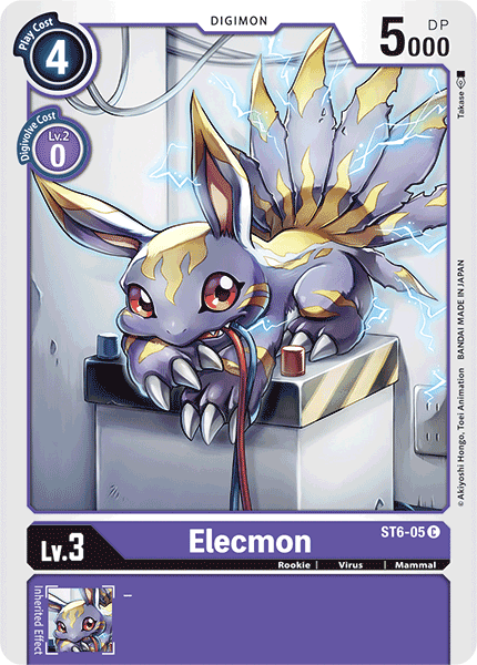 Common, Digimon, Mammal, Purple, Rookie, ST6-05, Starter Deck: Venomous Violet, Virus Elecmon [ST6-05] [Starter Deck: Venomous Violet] - Trading Card World