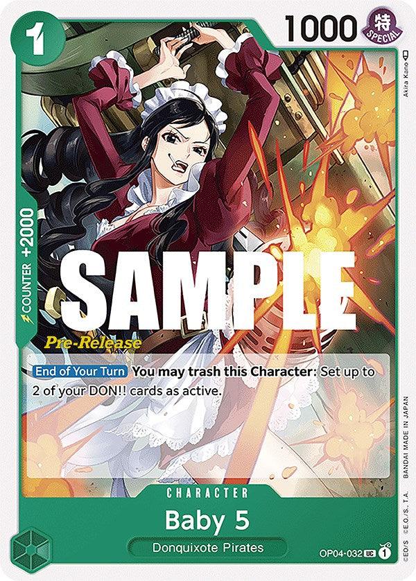 Character, Donquixote Pirates, Kingdoms of Intrigue, Kingdoms of Intrigue Pre-Release Cards, Uncommon Baby 5 [Kingdoms of Intrigue Pre-Release Cards] - Trading Card World