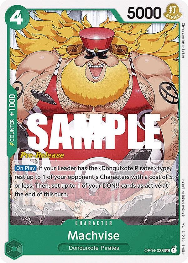 Character, Donquixote Pirates, Kingdoms of Intrigue, Kingdoms of Intrigue Pre-Release Cards, Uncommon Machvise [Kingdoms of Intrigue Pre-Release Cards] - Trading Card World