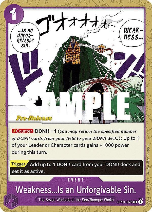 Baroque Works, Common, Event, Kingdoms of Intrigue, Kingdoms of Intrigue Pre-Release Cards, The Seven Warlords of the Sea Weakness...Is an Unforgivable Sin. [Kingdoms of Intrigue Pre-Release Cards] - Trading Card World