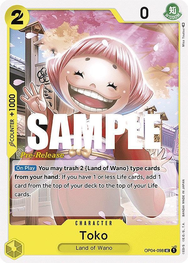 Character, Kingdoms of Intrigue, Kingdoms of Intrigue Pre-Release Cards, Land of Wano, Uncommon Toko [Kingdoms of Intrigue Pre-Release Cards] - Trading Card World
