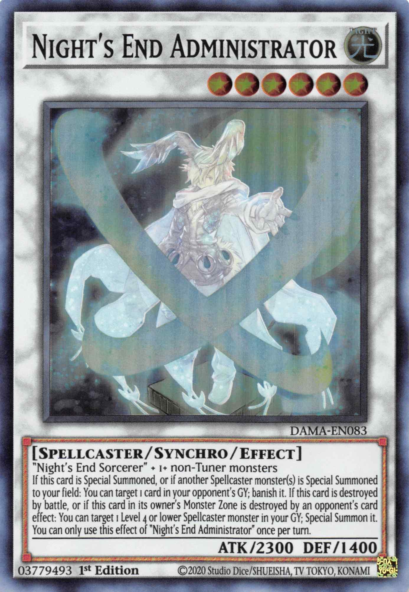 1st Edition, Dawn of Majesty, Light, Spellcaster, Super Rare, Synchro/Effect Monster Night's End Administrator [DAMA-EN083] Super Rare - Trading Card World
