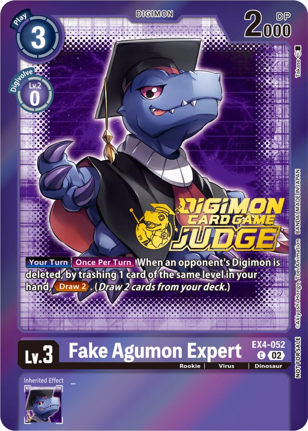 Alternative Being Booster Promos, Digimon, Dinosaur, EX4-052, Promo, Purple, Rookie, Virus Fake Agumon Expert [EX4-052] (Judge Pack 4) [Alternative Being Booster Promos] - Trading Card World
