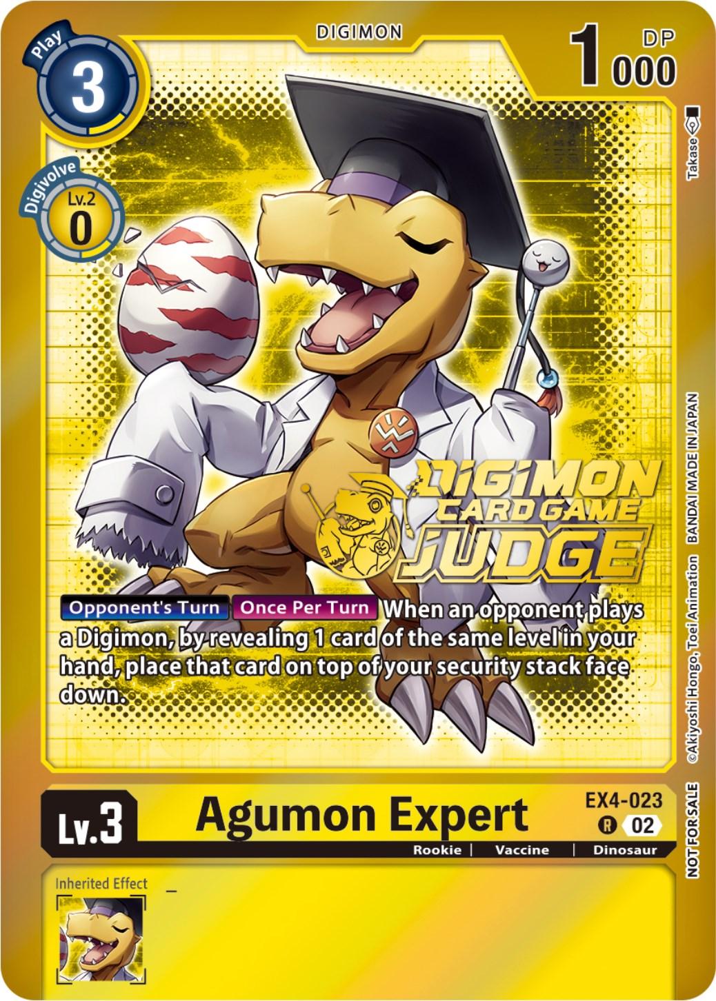 Alternative Being Booster Promos, Digimon, Dinosaur, EX4-023, Promo, Rookie, Vaccine, Yellow Agumon Expert [EX4-023] (Judge Pack 4) [Alternative Being Booster Promos] - Trading Card World