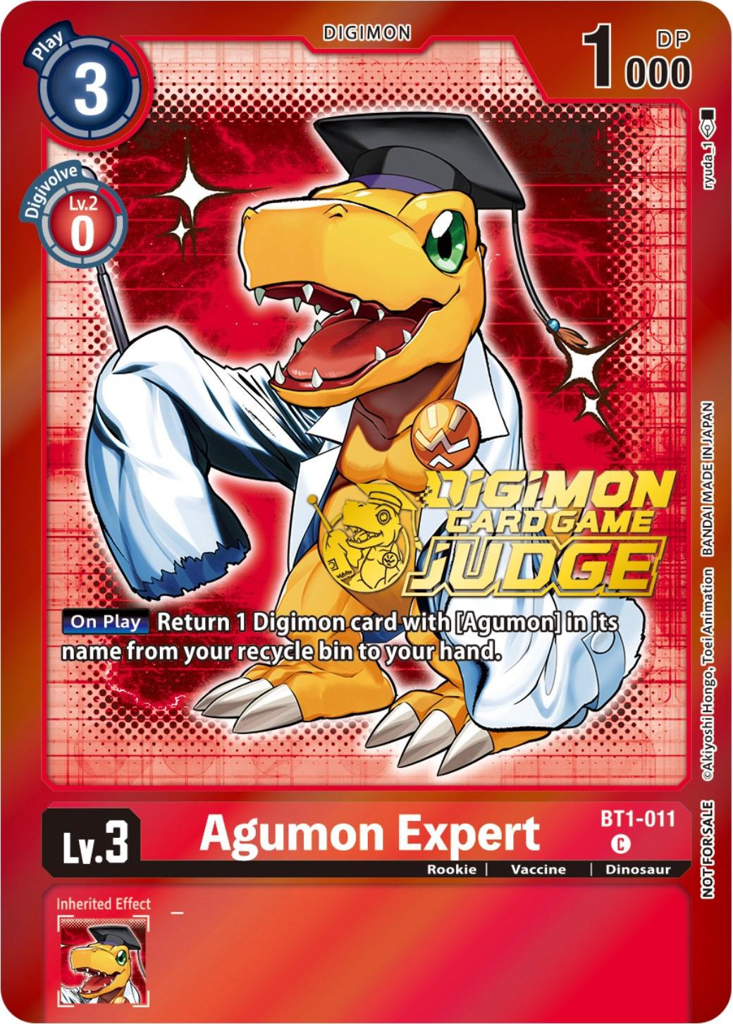 BT1-011, Digimon, Dinosaur, Promo, Red, Release Special Booster Promos, Rookie, Vaccine Agumon Expert [BT1-011] (Judge Pack 4) [Release Special Booster Promos] - Trading Card World