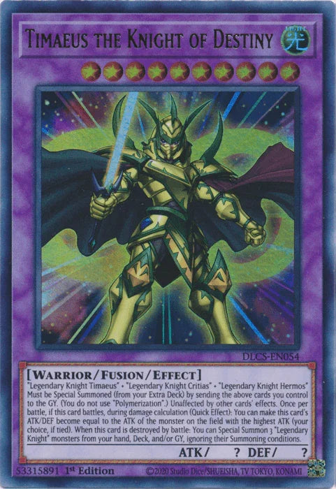 1st Edition, Dragons of Legend: The Complete Series, Fusion/Effect Monster, Light, Ultra Rare, Warrior Timaeus the Knight of Destiny [DLCS-EN054] Ultra Rare - Trading Card World