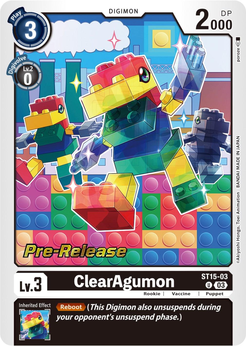 Black, Digimon, Puppet, Rookie, ST15-03, Starter Deck: Dragon of Courage Pre-Release Cards, Uncommon, Vaccine ClearAgumon [ST15-03 U] [Starter Deck: Dragon of Courage Pre-Release Cards] - Trading Card World