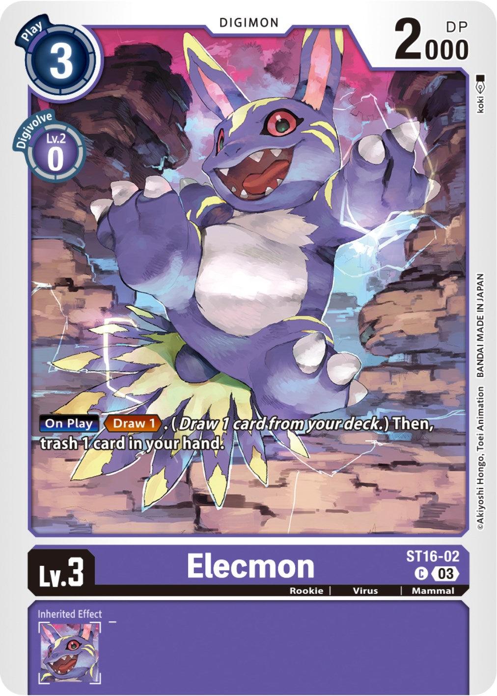 Common, Digimon, Mammal, Purple, Rookie, ST16-02, Starter Deck: Wolf of Friendship, Virus Elecmon [ST16-02] [Starter Deck: Wolf of Friendship] - Trading Card World