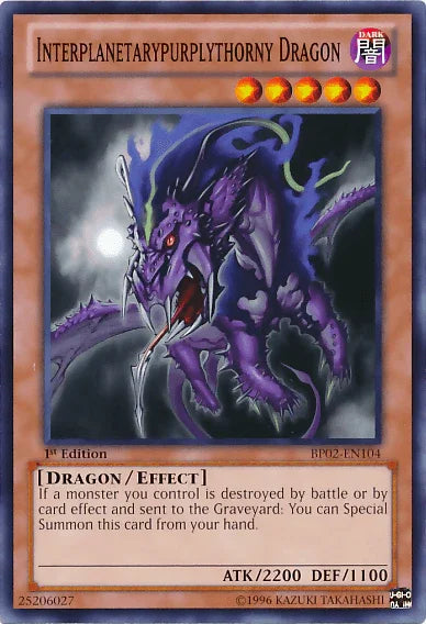 1st Edition, Battle Pack 2: War of the Giants, Common, Dark, Dragon, Effect Monster, Unlimited Interplanetarypurplythorny Dragon [BP02-EN104] Common - Trading Card World