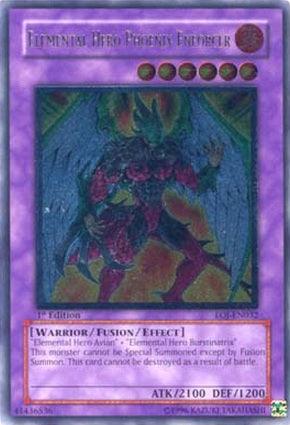 1st Edition, Enemy of Justice, Fire, Fusion/Effect Monster, Ultimate Rare, Unlimited, Warrior Elemental Hero Phoenix Enforcer [EOJ-EN032] Ultimate Rare - Trading Card World